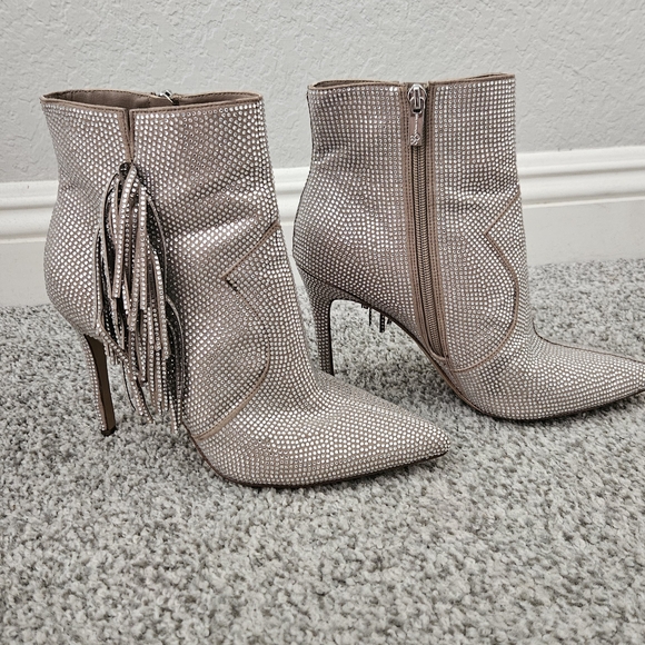 Jessica Simpson Silver Rhinestone Heeled Boots - Picture 1 of 6